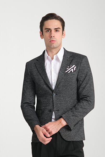 Frappoli Laimame Siyah Erkek Battal Büyük Beden Regular Fit Pamuklu Likralı Esnek Kumaşlı Blazer Ceket