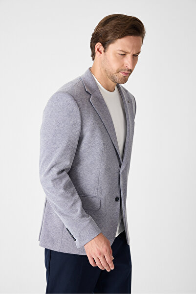 Frappoli Jawa Erkek Koyu Lacivert-Gri Pamuk Karışımlı Likralı Esneyen Kumaşlı Spor Blazer Ceket