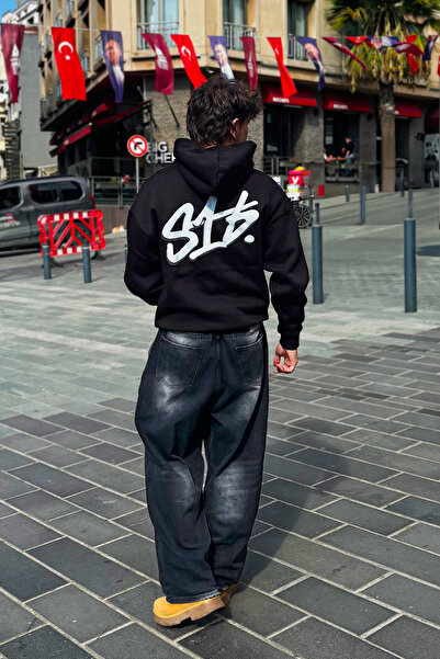 Sekizbiraltı S16 Printed Oversize Unisex Black Hoodie