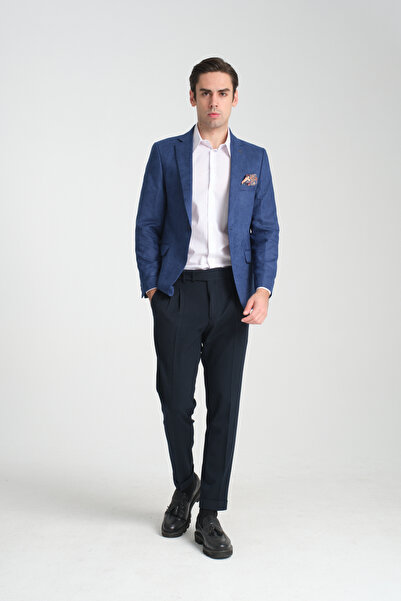 Frappoli Adelfo Чоловічий синій діагональний замшевий піджак зі звуженим кроєм та монокомір