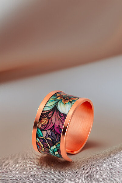 OSMANLI GÜMÜŞ Women's Copper Bracelet Ring Set - Ahri Model Special Edition Metal Box and Quartz Stone