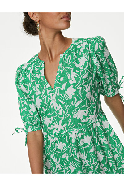 Marks & Spencer Saf Pamuklu Çiçek Desenli Mini Elbise