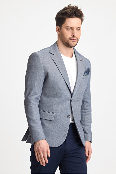 Frappoli Abrines Erkek Lacivert Pamuklu Likralı Esneyen Kumaşlı Slim Fit Spor Blazer Ceket