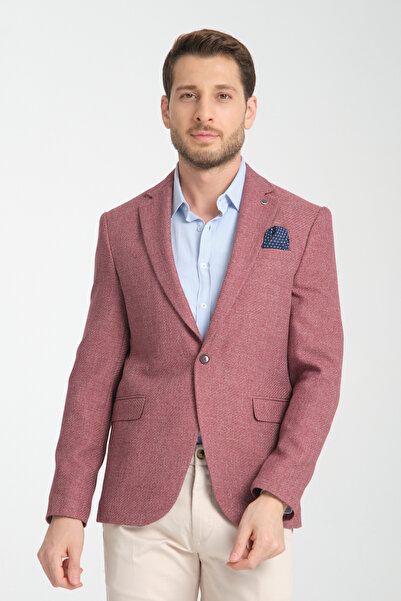 Frappoli Allegrie Erkek Bordo Battal Büyük Beden Mono Yaka  Desenli  Dar Kesim Blazer Ceket