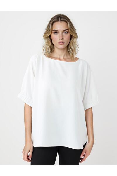 Jimmy Key Екру удобна блуза с кръгла яка и ръкави до лактите