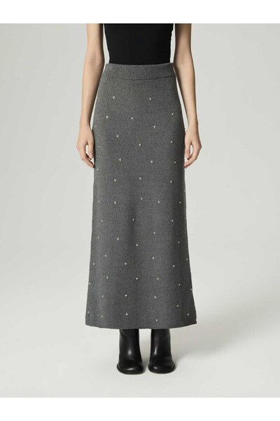 Nocturne Taş Detaylı Triko Maxi Etek