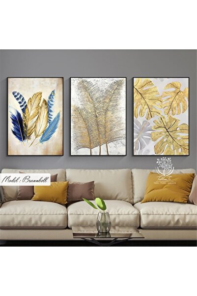 Tablomtr Set de 3 tablouri din sticlă adevărată cu cadru metalic Brannboll