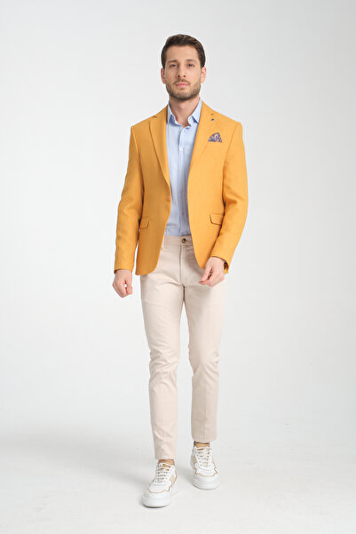 Frappoli Allegrie Чоловічий жовтий баталь великого розміру з монокомірним візерунком та вузьким кроєм