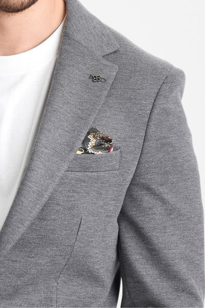 Frappoli Jasino Erkek Gri Pamuklu Likralı Slim Fit Örme Esneyen Mono Yaka Blazer Ceket