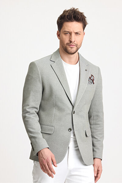 Frappoli Abrines Erkek Yeşil Pamuklu Likralı Esneyen Kumaşlı Slim Fit Spor Blazer Ceket