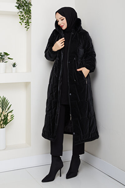 Pamuk Butik Γυναικείο παλτό με κουκούλα με επένδυση μέσης