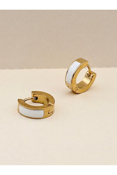 Siya Silver Mineli Minimal Kararmaz Çelik Halka Küpe-1,4 cm