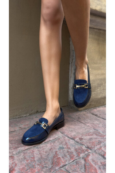 Mio Gusto Сині шкіряні та замшеві жіночі повсякденні оксфордські туфлі на плоскій підошві