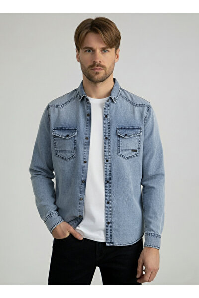 YXC Trend Maker Мъжка риза от тънък син измит деним