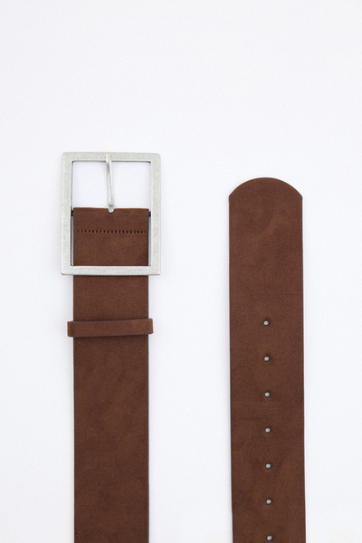 LUTVELIZADE Kemer 2504 - Eskitme İnce Tokalı Acı Kahve Süet Kadın Kemer