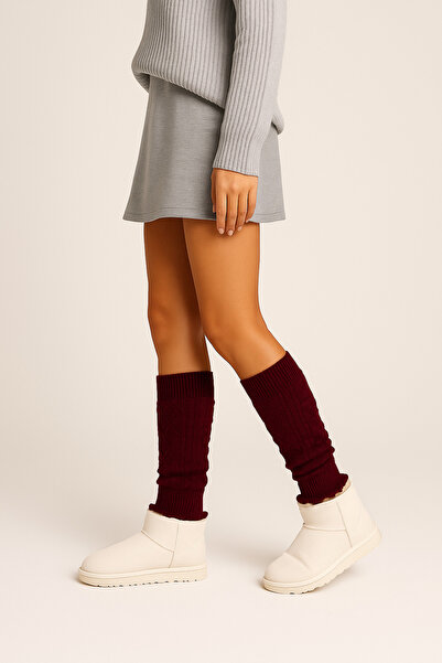 Hakan Collezione Kadın Bordo Premium Aerobik Uzun Tozluk Bot Çorabı