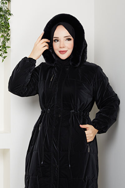 Pamuk Butik Γυναικείο παλτό με κουκούλα με επένδυση μέσης