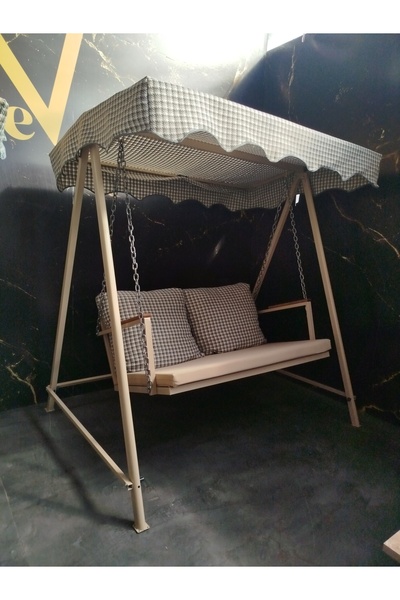 HAUSEV Salıncak HAKİ KUMAŞ çift kişilik salıncak balkon salıncağı bahçe salıncağı güneşlikli tenteli