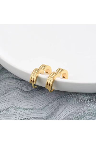 Siya Silver Kararmaz Çelik 3 Şeritli Kumlu Minimal Halka Küpe-1,3 cm