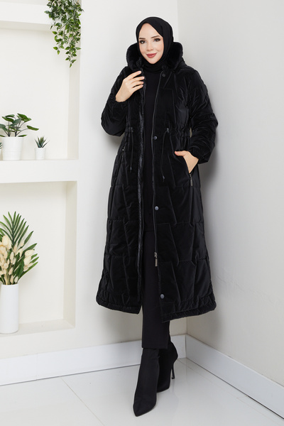 Pamuk Butik Γυναικείο παλτό με κουκούλα με επένδυση μέσης