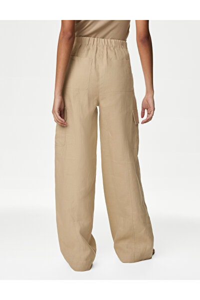 Marks & Spencer Normal Bel Saf Keten Kargo Pantolon