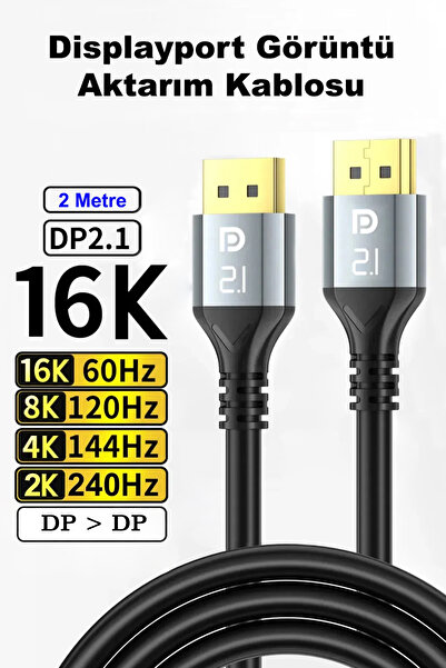 CONOCER 16K Displayport (DP) Görüntü Aktarım Kablosu 2 Metre V2.1 Bilgisayar Laptop Projektör Uyumlu