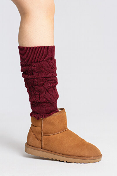 Hakan Collezione Kadın Bordo Premium Aerobik Uzun Tozluk Bot Çorabı