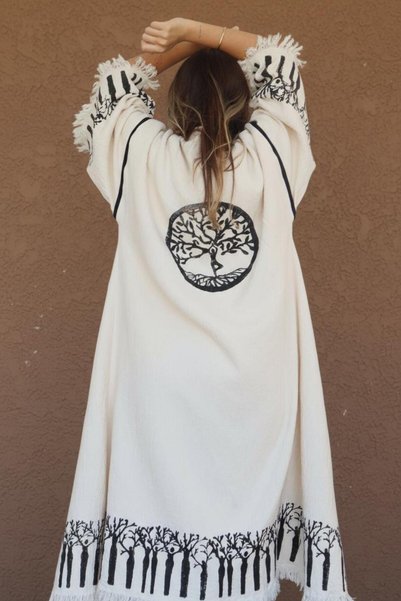 Su Koleksiyon TREE OF LIFE BOARD PRINTED MUSLIN KAFTAN