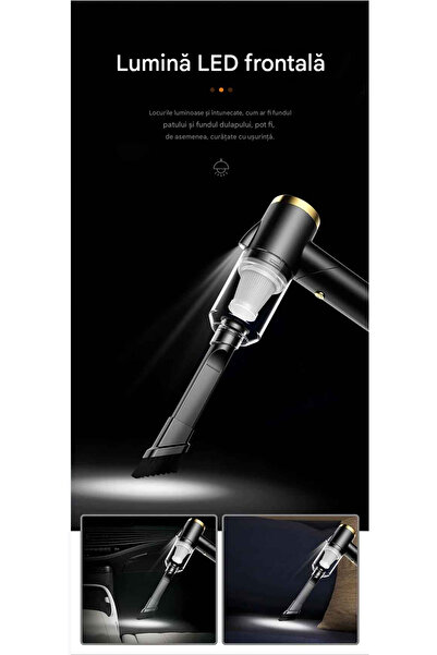 OEM Wireless car vacuum cleaner, with LED light, 9000Pa suction power, folding handle, HEPA filter, USB