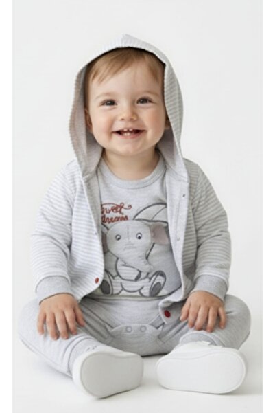 Babyim Babyblue Elephant Plush Cardigan 3 Piece Set 100% Cotton Snap Body