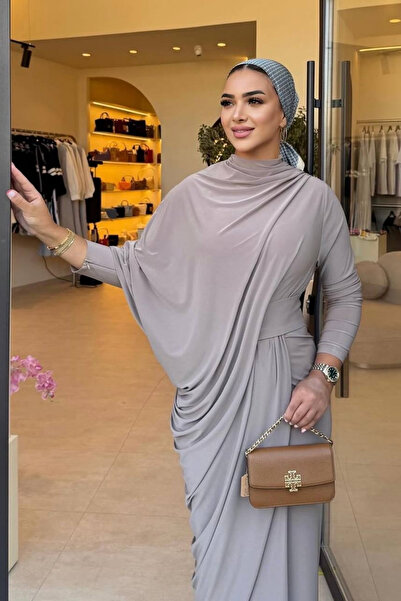 Love Fab Belden Baglamalı Büzgü Detay Özel Tasarım Tesettür Gece Elbisesi