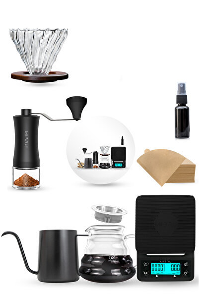 MIBRU مجموعة ماكينة القهوة V60، 7 قطع، أدوات قهوة يدوية فاخرة مع مطحنة يدوية، مقاس 02