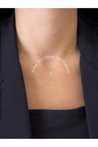 KURSHUNI Taşsız H Harfi, 14 Ayar Altın Kolye Ucu