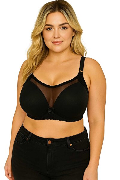 wear treasure C Cup Wireless Bra with Sponge Front, Tulle Detail, Honeycomb Pattern, Side Support, Wire Supported Support Bra