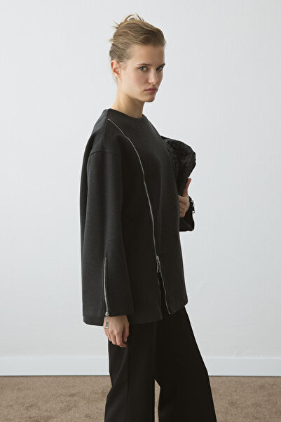 Hooopstore Φούτερ με φερμουάρ και λεπτομέρεια ανθρακί