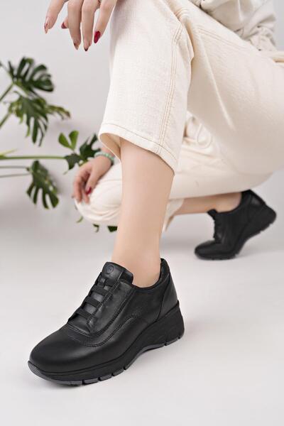 Mammamia D25Ka 3640 Black Genuine Leather Padding Women's Shoes