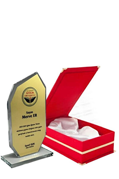 Özcan Tasarım Placă de sticlă cu cutie de catifea - Placă de cristal cu cutie de lux - Placă de sticlă cu cutie roșie