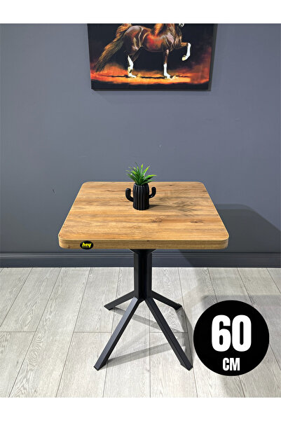 hey modüler mobilya Zeren Kare Ceviz Mutfak Yemek Masası Balkon Masası Siyah Ayak 60 cm