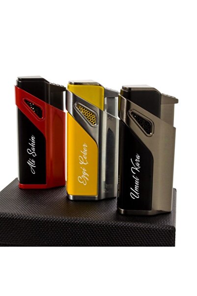 Honest Marka Kişiye Özel 3'lü Pürmüz Alevli Metal Puro Çakmağı