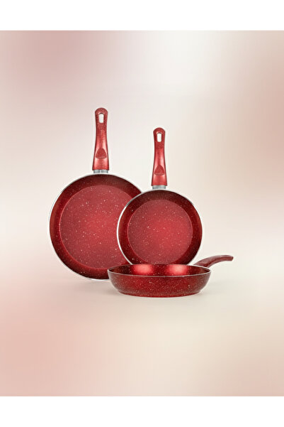 Bonetti Premium 3'lü Granit Tava Seti Yanmaz Yapışmaz Çizilmez Kırmızı | 20-2...