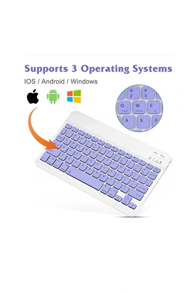 EHZ TEKNOLOJİ IPad Xiaomi Samsung Huawei Tablet Laptop Uyumlu Renkli Bluetooth Bağlantılı Klavye+Mouse Set