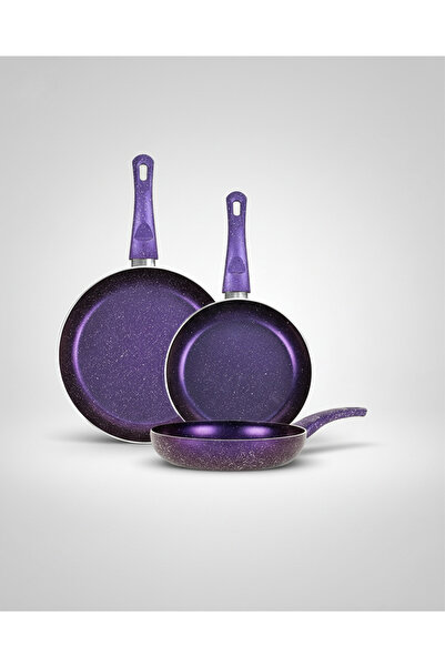 Bonetti Premium 3'lü Granit Tava Seti Yanmaz Yapışmaz Çizilmez Mor | 20-24-28...