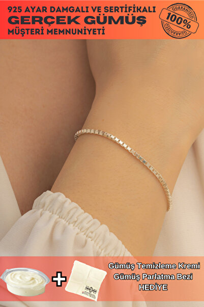 OSMANLI GÜMÜŞ Kadın Gümüş Bileklik - 925 Ayar 2mm Küp Zincir Gümüş Bileklik