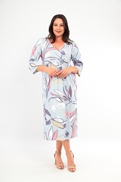 MAMAYAGA Plus Size Women's Viscose DouBle Breasted Collar Three Quarter Sleeve Curve Nightgown Dress