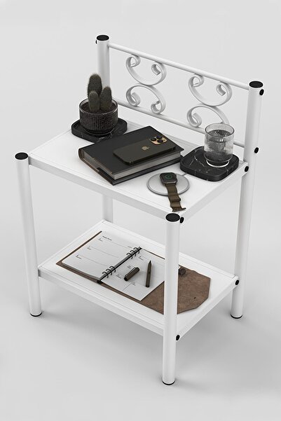 ARGİMO Stella Retro Ferforje Metal Komodin Beyaz