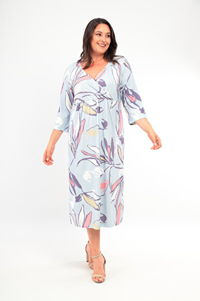 MAMAYAGA Plus Size Women's Viscose DouBle Breasted Collar Three Quarter Sleeve Curve Nightgown Dress