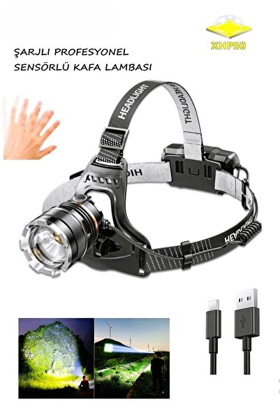 FAVBOX Sensörlü Zoomlu Profesyonel 3000 Lümen Xhp50 Led Usb'li Şarjlı Kafa Lambası