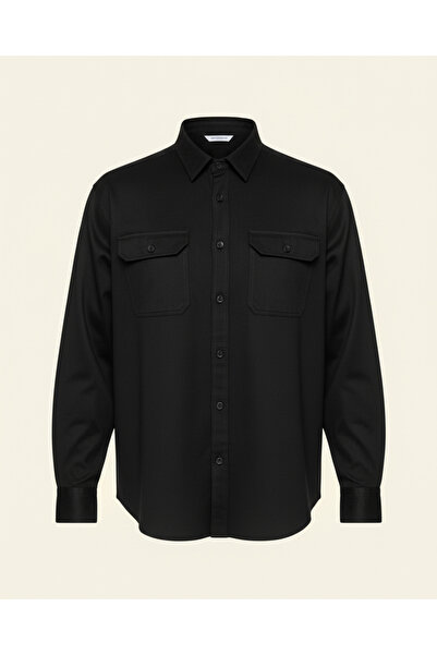 Valiberta Чоловіча сорочка з подвійними кишенями та тонким коміром - чорна