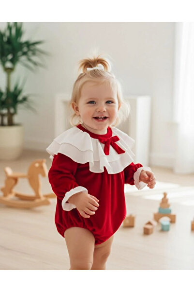 aysskids BRIELLA Uzun Kollu Özel Gün Bayramlık Fiyonk Detaylı Kız Bebek Romper