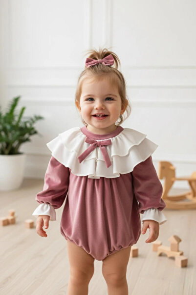 aysskids BRIELLA Uzun Kollu Özel Gün Bayramlık Fiyonk Detaylı Kız Bebek Romper